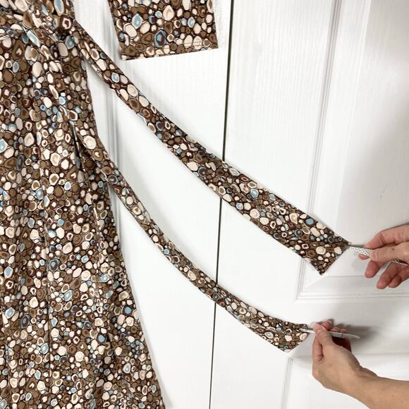 NWOT BCBGMAXAZRIA Dress L Brown Geometric-Print Faux-Wrap Tie Stretch Multicolor - Picture 8 of 16